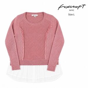 Foxcroft NYC Layered Sweater Womens L Pink Faux Shirt Hem Knit Fringe Pullover